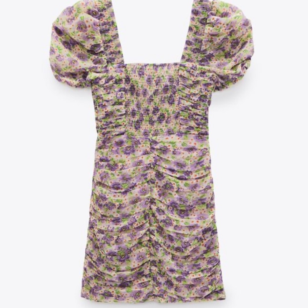 ZARA printed draped floral dress TRF MAUVE
